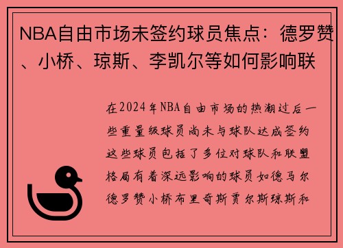 NBA自由市场未签约球员焦点：德罗赞、小桥、琼斯、李凯尔等如何影响联盟格局